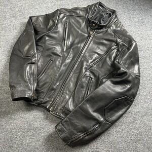 Leather Jacket Mens XL Black Motorcycle Biker Lace Up Zip Pockets Lined Short